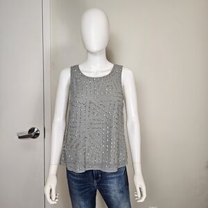 Walter Baker Olivia Chiffon Beaded Metallic Grey Open Back Tank Top Sz M